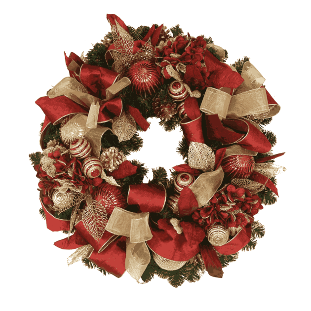 26" Christmas Holiday Wreath with Hydrangeas, Ornaments and Velvet Bows