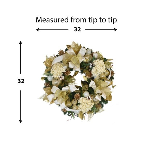 32" Christmas Holiday Wreath with Hydrangeas, Pinecones and Velvet Bows - Image 3