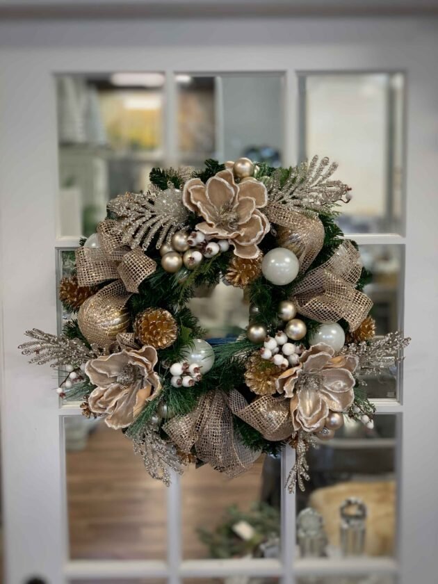 26" Frosted Magnolia Flower Christmas Holiday Wreath with Bows - Image 4
