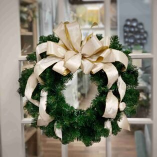 26" Christmas Holiday Wreath with Cream Large Bow - Image 2