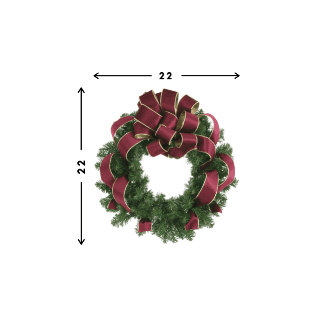 22" Christmas Holiday Wreath with Burgundy Large Bow - Image 2