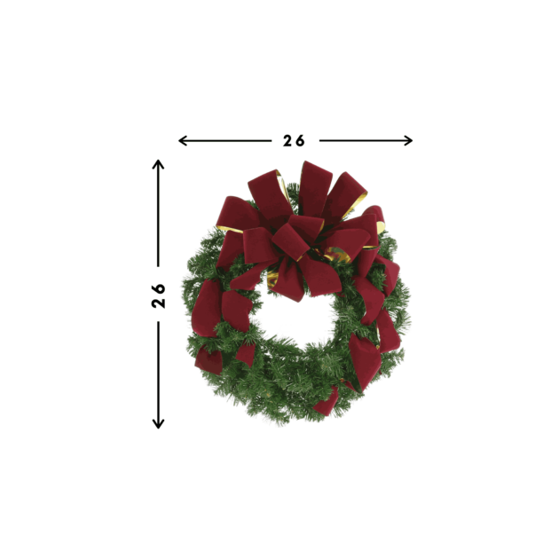 26" Christmas Holiday Evergreen Wreath with Large Velvet Bow - Image 3