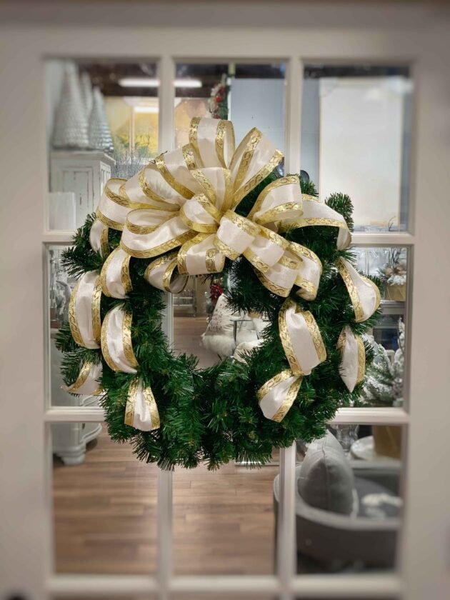 32" Christmas Holiday Evergreen Wreath with a Large Decorative Bow