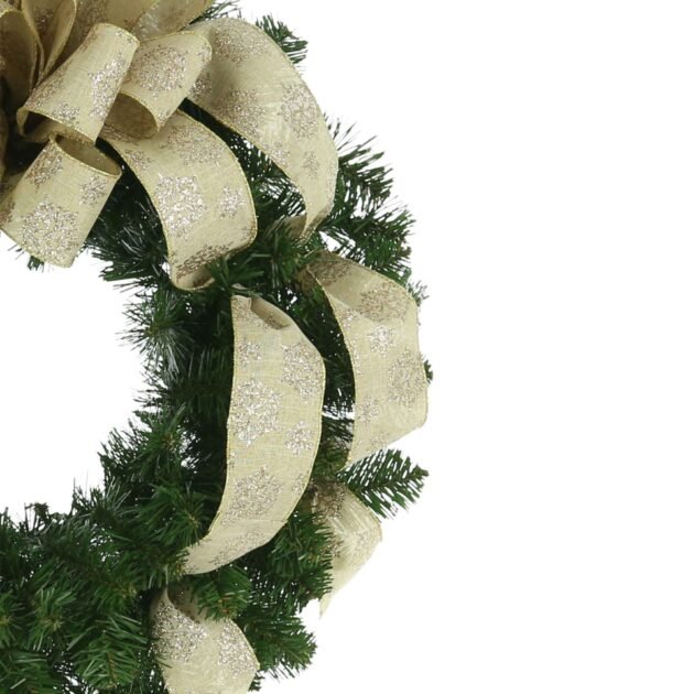 26" Christmas Holiday Evergreen Wreath with a Large Decorative Bow - Image 4
