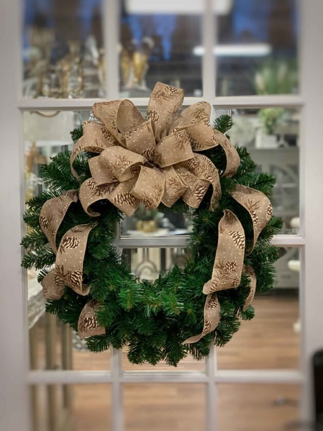 26" Christmas Holiday Evergreen Wreath with a Large Decorative Bow - Image 2