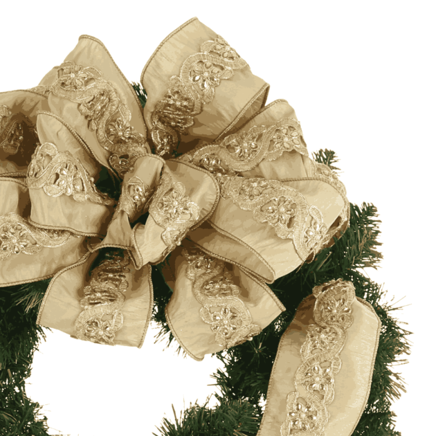 26" Christmas Holiday Evergreen Wreath with a Large Sequin Bow - Image 3