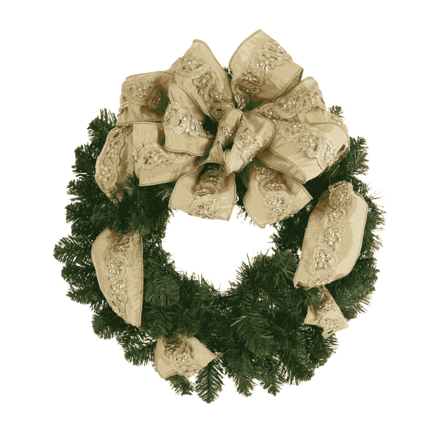 26" Christmas Holiday Evergreen Wreath with a Large Sequin Bow