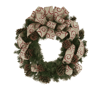 26" Christmas Holiday Evergreen Wreath with Decorative Bow and Pinecones