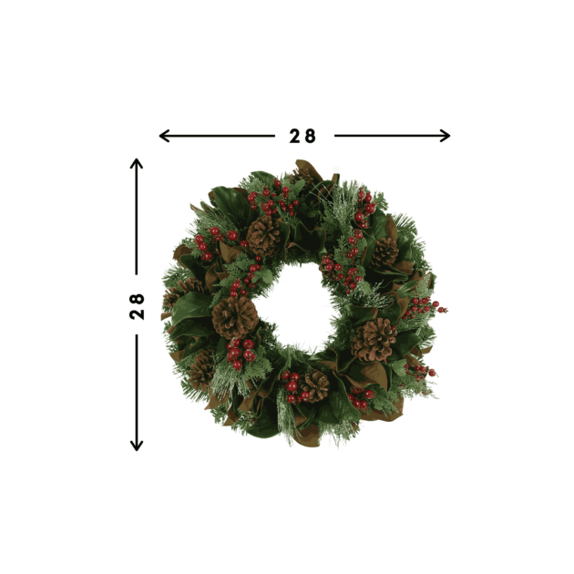 28" Evergreen Wreath with Berries and Pinecones - Image 4