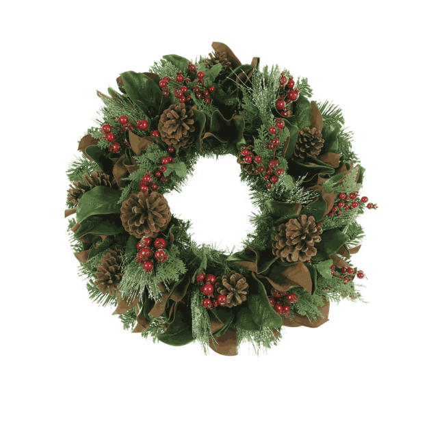 28" Evergreen Wreath with Berries and Pinecones
