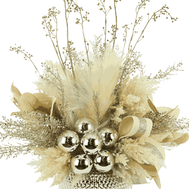 Pampas and Ornament Holiday Floral in Tall Glass Vase - Image 3