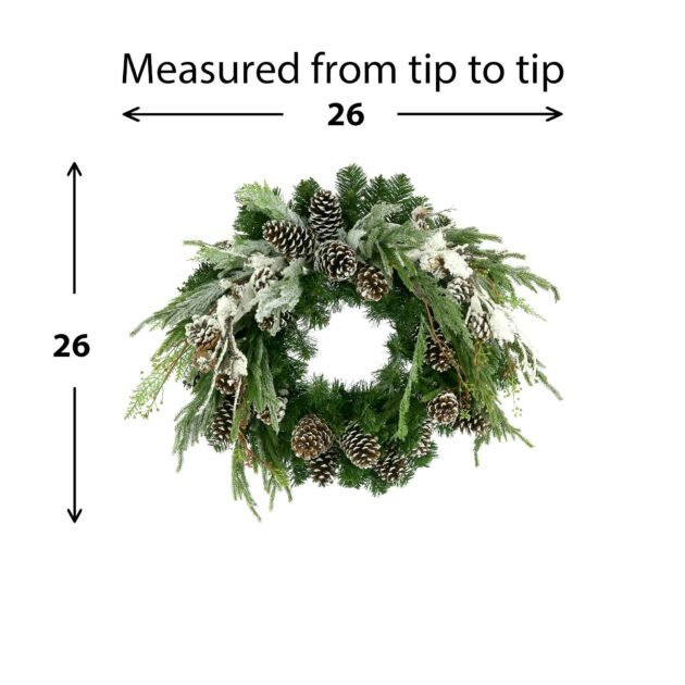 26" Flocked Branch and Pinecone Christmas Holiday Wreath - Image 2