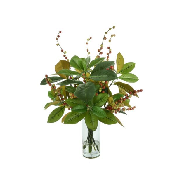 Magnolia Leaf and Berry Holiday Floral Arrangement