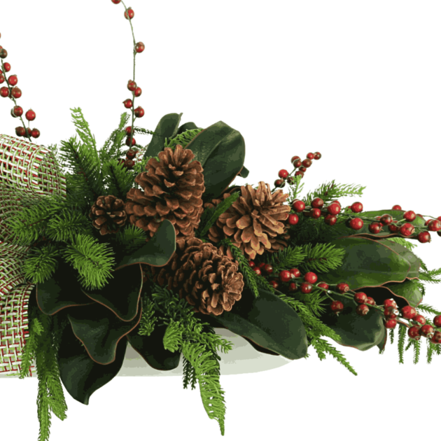 Evergreen and Berry Holiday Arrangement in Fiberstone Planter - Image 3