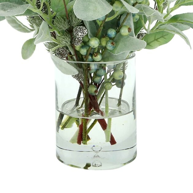 Lamb's Ear and Berry Holiday Floral in a Glass Vase - Image 4