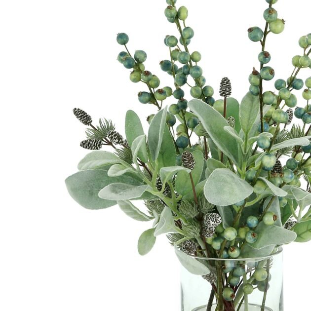 Lamb's Ear and Berry Holiday Floral in a Glass Vase - Image 3
