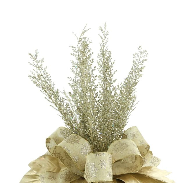 Glittery Leaf and Ribbon in a Gold Glass Vase - Image 3