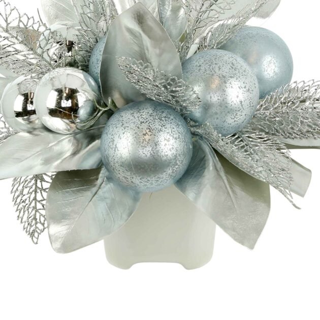 Ornament Holiday Arrangement with Glittery Leaves in a Ceramic Vase - Image 3