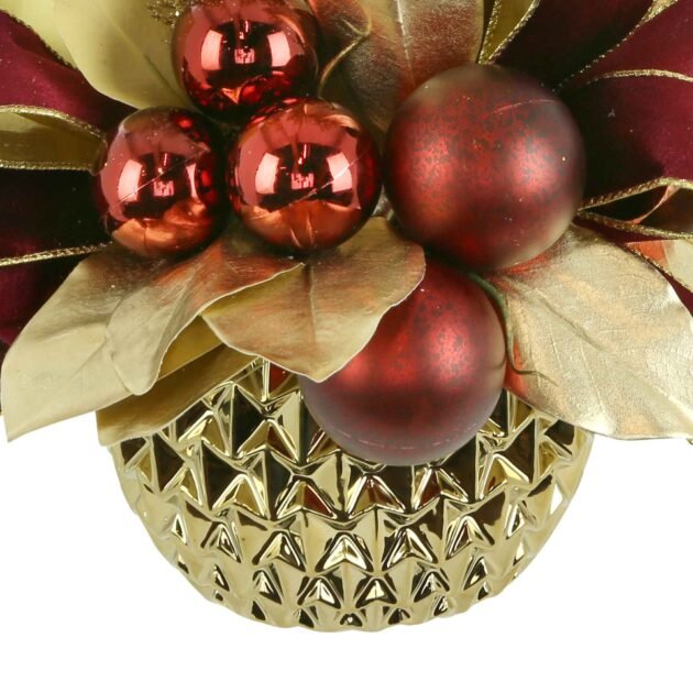 Glittery Leaf Holiday Arrangement with Ornaments in a Ceramic Vase - Image 4