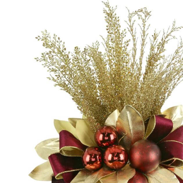 Glittery Leaf Holiday Arrangement with Ornaments in a Ceramic Vase - Image 3
