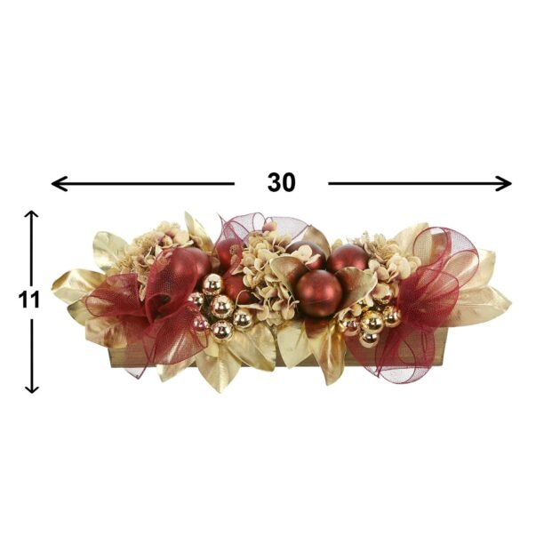 Hydrangea Holiday Centerpiece with Evergreen and Bows in a Wood Planter - Image 2