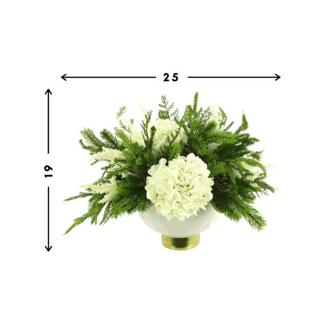 Hydrangea and Pine Arrangement in Ceramic Pedestal Vase - Image 4
