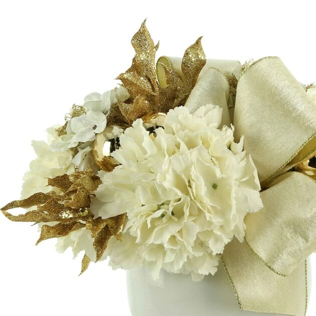 Hydrangea Holiday Floral with Glittery Leaves and Bows - Image 3