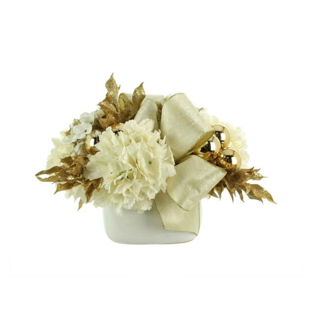 Hydrangea Holiday Floral with Glittery Leaves and Bows