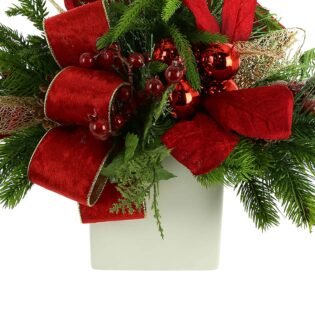 Holiday Evergreen Arrangement with Ornaments and Bows - Image 4