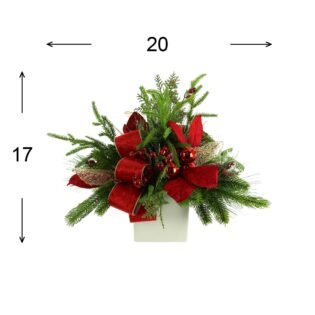 Holiday Evergreen Arrangement with Ornaments and Bows - Image 2