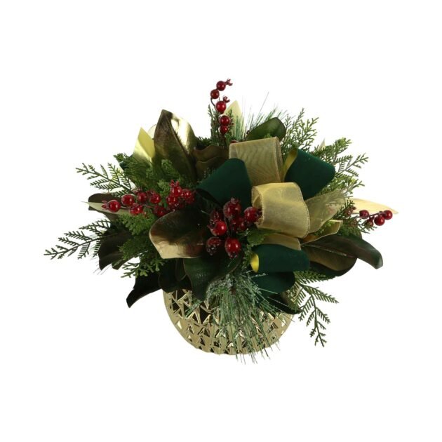 Magnolia Leaf and Berry Holiday Floral with Velvet Bows