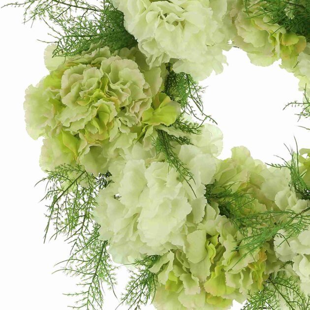 27" Green and White Hydrangea Wreath with Asparagus Ferns - Image 3