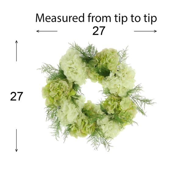 27" Green and White Hydrangea Wreath with Asparagus Ferns - Image 2