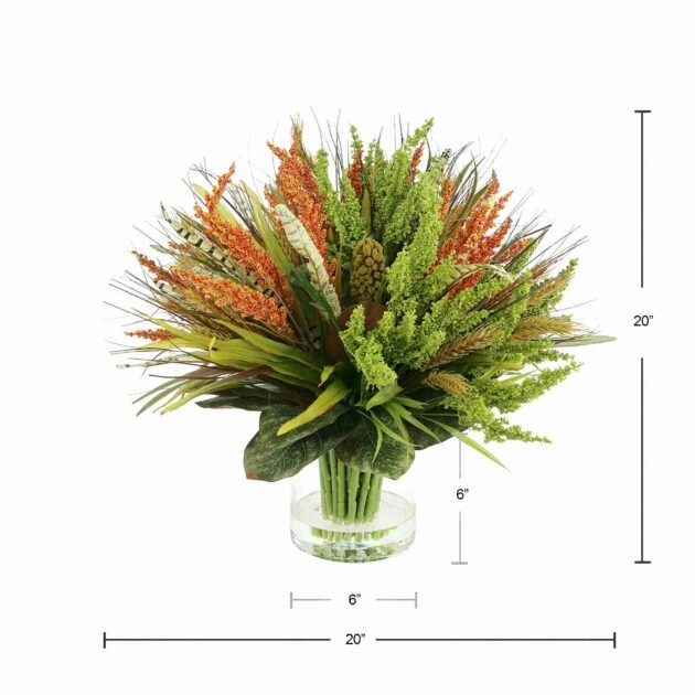 Assorted Heather and Wheat Arrangement in Glass Vase - Image 2