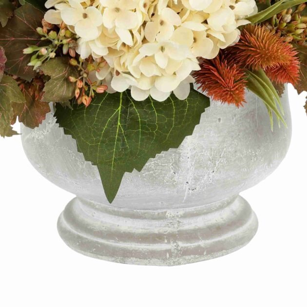 Hydrangea, Pampas and Wheat Fall Arrangement in Stone Pot - Image 4