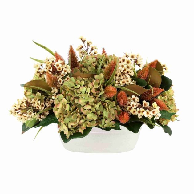 Lilac and Thistle Arranged in Ceramic Pot