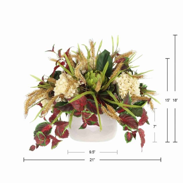 Wheat, Artichoke and Ivy Arranged in Ceramic Pot - Image 4