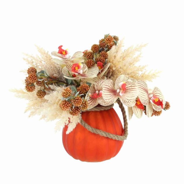 Orchid and Pampas Arranged in Decorative Glass Vase - Image 2