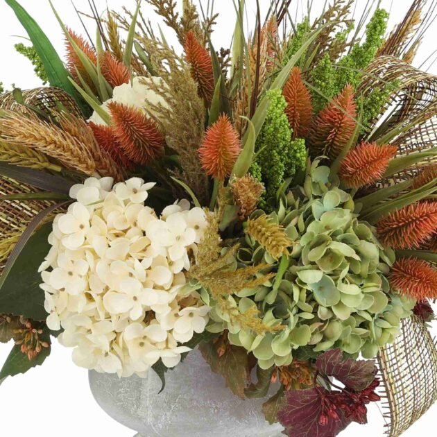 Pampas, Thistle and Hydrangeas Arranged in Stone Pot - Image 2