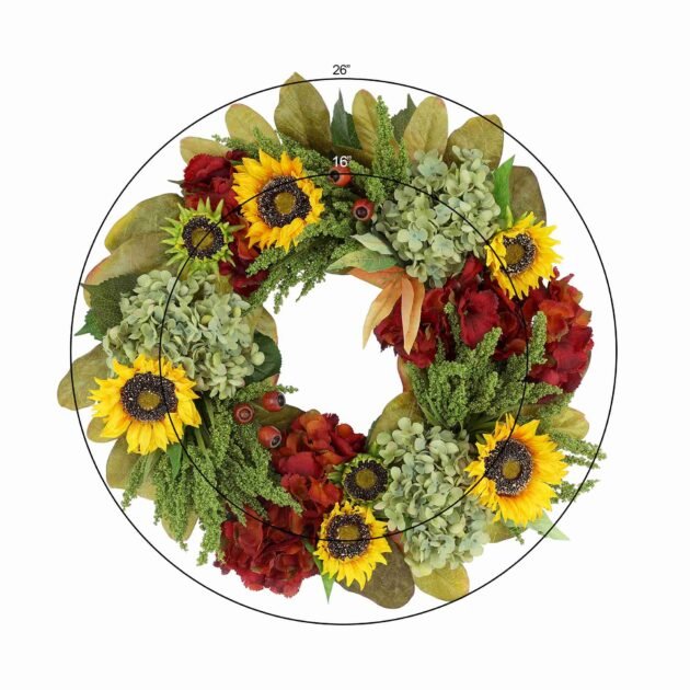 26" Sunflower and Hydrangea Fall Wreath - Image 2
