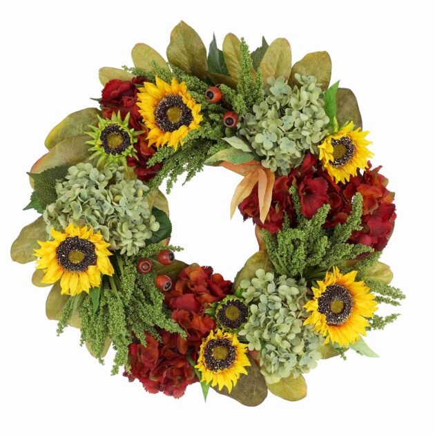 26" Sunflower and Hydrangea Fall Wreath