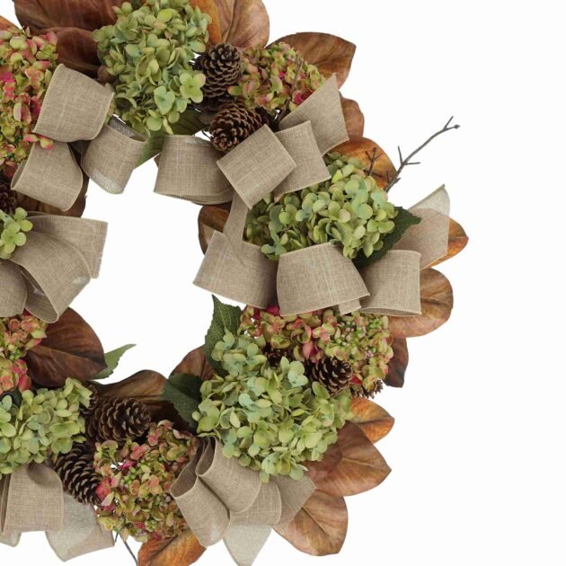 27" Fall Wreath with Hydrangeas and Pinecones - Image 2
