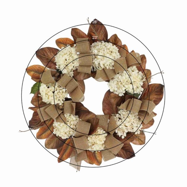 28" Fall Wreath with Hydrangeas and Burlap Bows - Image 2