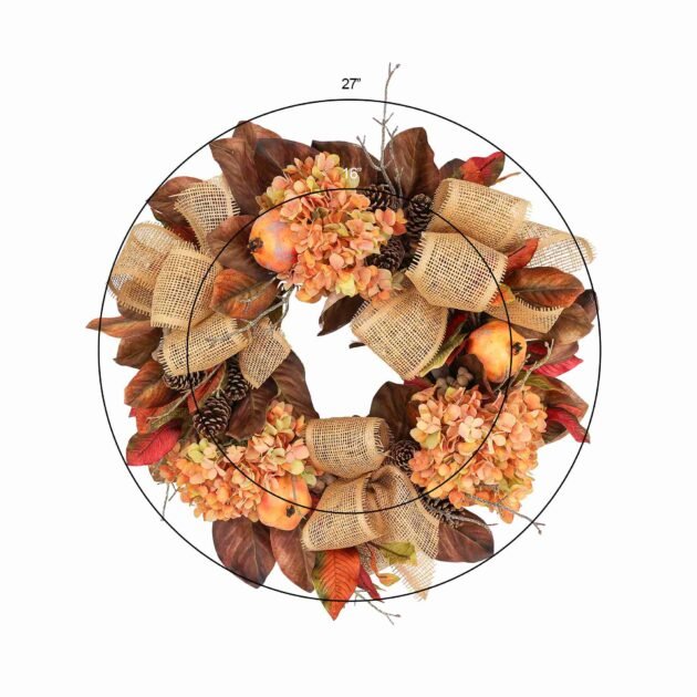 27" Fall Wreath with Pomegranates and Burlap Bows - Image 2