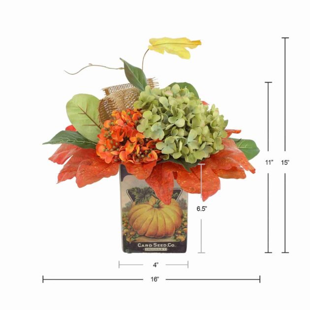 Fall Hydrangea and Magnolia Leaf Arrangement - Image 3