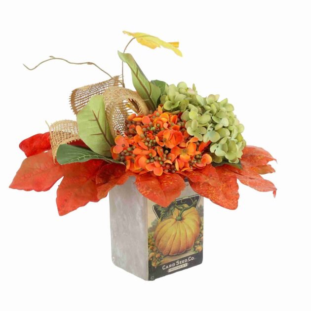 Fall Hydrangea and Magnolia Leaf Arrangement - Image 2