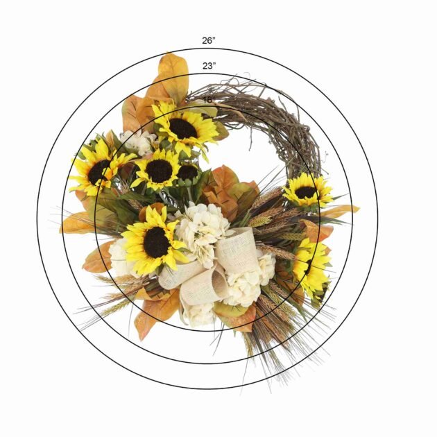 23" Sunflower and Hydrangea Fall Wreath - Image 3