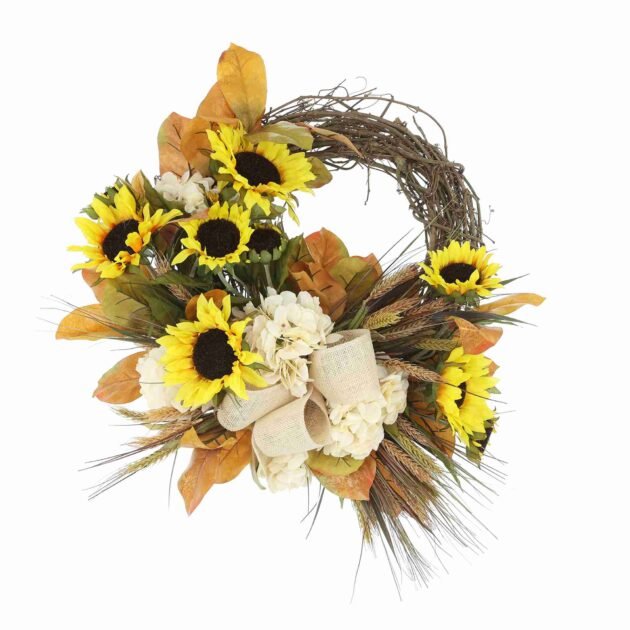 23" Sunflower and Hydrangea Fall Wreath