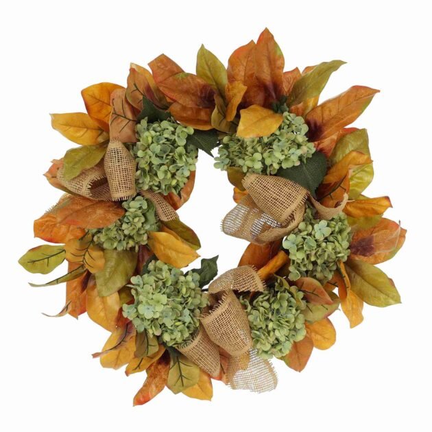 26" Fall Wreath with Hydrangeas and Leaves