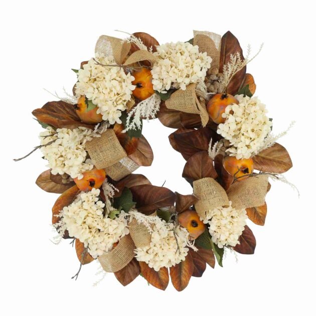 23" Fall Wreath with Hydrangeas, Pampas and Pomegranates